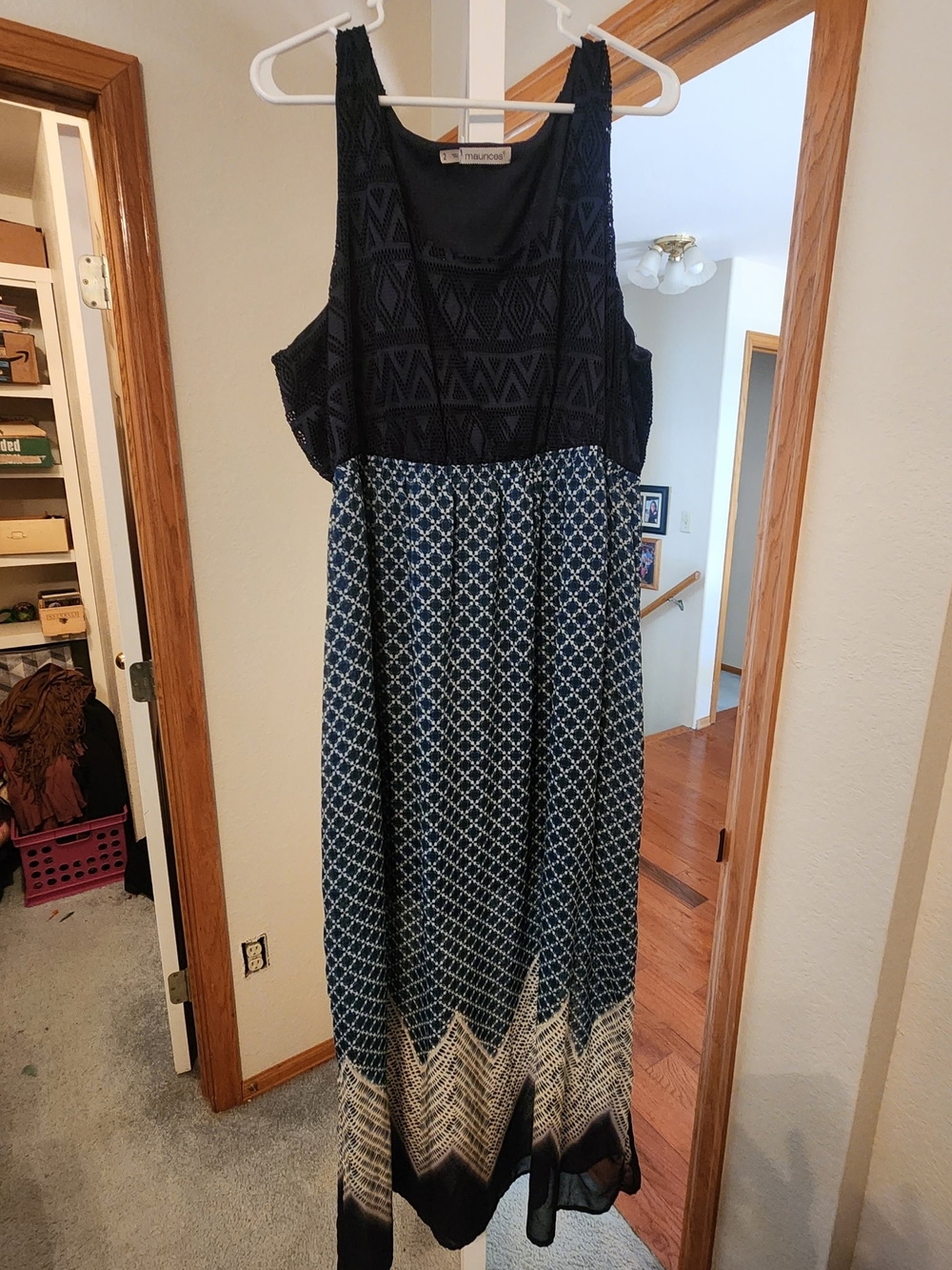 Maurices Navy and White Patterned Sleeveless Maxi Dress